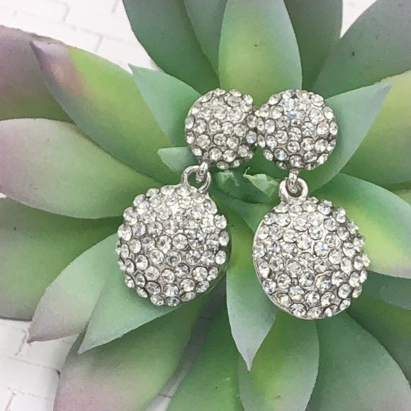 🌼 Double Button Rhinestone Silver Stud Earrings - Picture 1 of 2